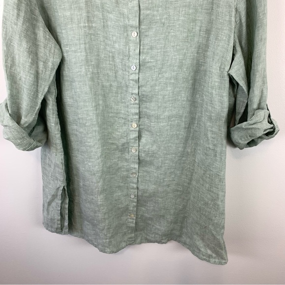 Tahari 100% Linen Green Lagenlook Shirt Size 1X Tab Sleeves - Picture 3 of 12
